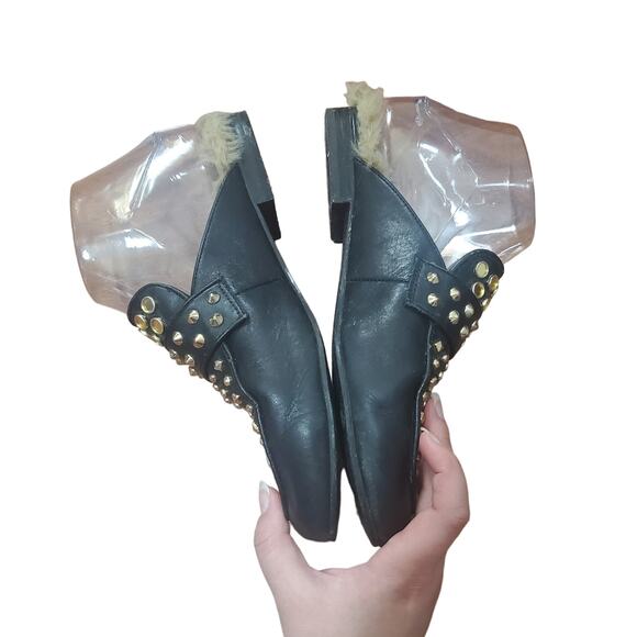 Steve Madden Jordan Studded Black Fur Lined Mule Flats Women's Size 8 Leather - Picture 16 of 16